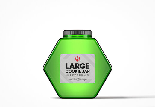 Hexagonal Green Glass Cookie Jar Mockup