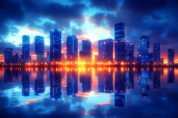 Fototapeta premium Vibrant City Skyline at Twilight
