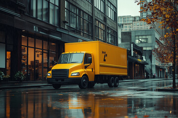 Obraz premium Yellow Delivery Truck in Urban Setting