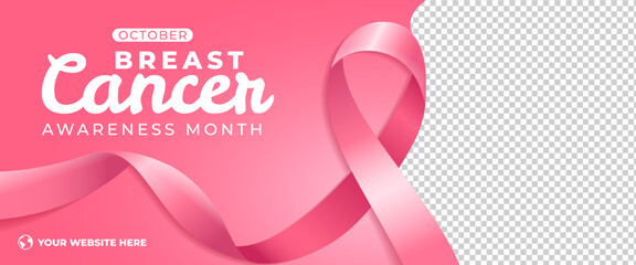 Breast cancer awareness month horizontal pink banner with place for the photo