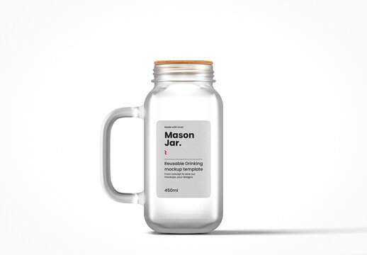 Frosted Glass Jar With Handle Mockup