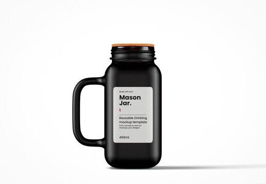 Matte Glass Jar With Handle Mockup