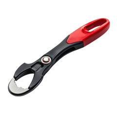 Fototapeta premium a matte black can opener, ergonomic red handle, isolated on white background