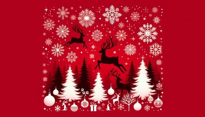 Festive Christmas Scene with Snowflakes and Reindeer
