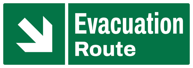 ISO emergency and first aid safety signs text variation_evacuation route_landscape size 1/2 a4,a3,a2,a1