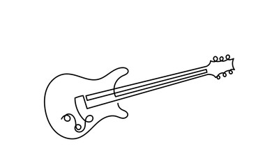Obraz premium Continuous line drawing of bass classical acoustic guitar.Single-line electric Musical instrument concept of logo, guitar icon, and rock. Vector illustration guitar. isolated on white background.