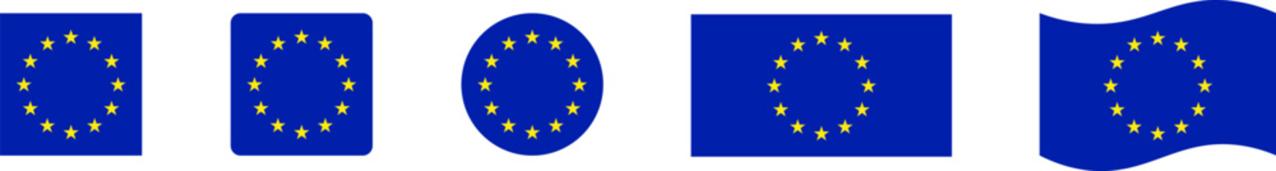 Blue European Union Logo. Vector illustration. EU flag icon with stars in a circle. Set of graphic elements