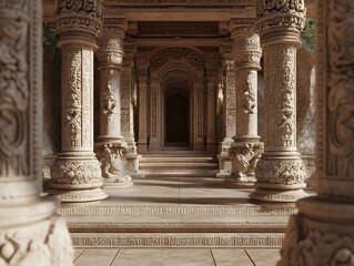Obraz premium Ornate Sandstone Temple Archway with Intricate Carvings and Columns