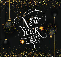 A Black background with a picture of a happy new year of 2025