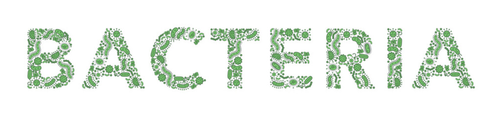 Green germs / bacteria spelling the word bacteria on a white background - Vector illustration