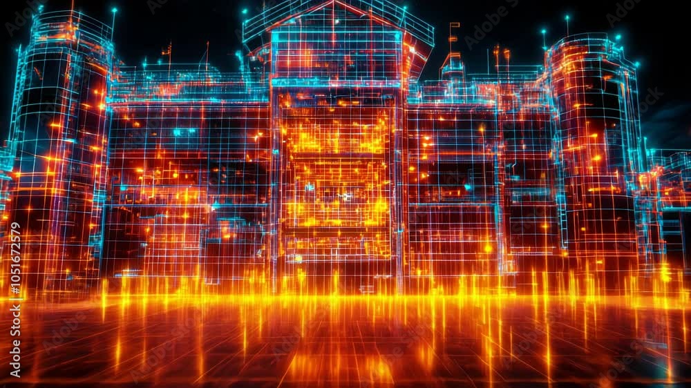 Poster futuristic building information modeling (bim) visualization with digital architects and engineers u