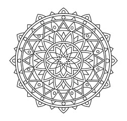 Fototapeta premium Black and White Outline Coloring Page of a Mandala - Easy Mandalas Hand Drawn Circle Vector for Kdp