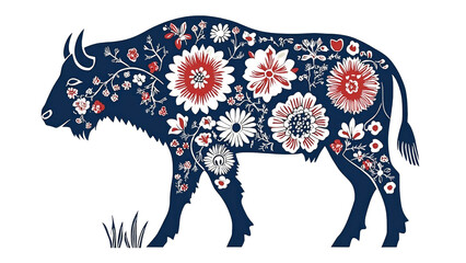 Floral Bison Silhouette