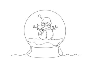 Christmas glass ball with snowman, Christmas,new year, continuous single line art drawing sketch, logo