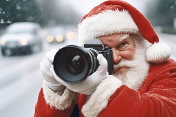 santa claus working as a photographer