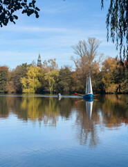 boats on the scchwanenteich pond in Zwickau East Germany