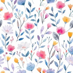 Colorful watercolor flowers on white