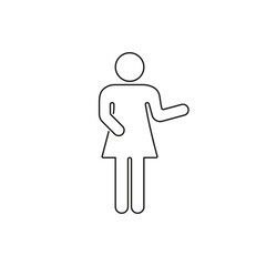 Woman Presenting with Hand Gesture Line Sign. Human Figure with Hand Raised for Explanation Gesture Icon. Editable Stroke. Isolated Vector Illustration