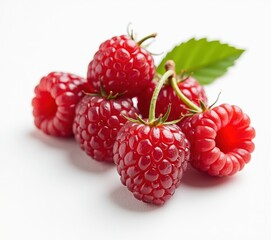 raspberries close up on white background