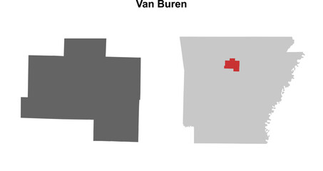 Fototapeta premium Van Buren County (Arkansas) blank outline map set