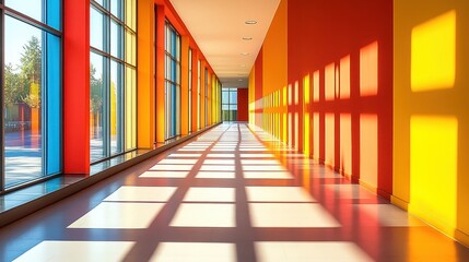 Fototapeta premium Bright hallway showcasing a horizontal poster mockup, with vibrant colors and eye-catching design elements.