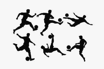 a set of soccer player silhouettes. collection of football player silhouettes