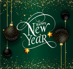 A green background with a picture of a happy New Year. New year.