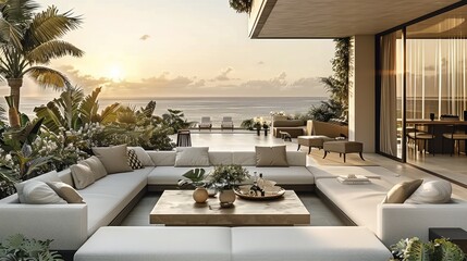 Fototapeta premium An luxury outdoor terrace, relaxed and comfortable with bright sunlight.
