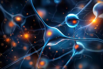 A vibrant depiction of neurons interconnecting, symbolizing brain activity and neural communication in a mesmerizing, photorealistic style.