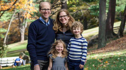 Fototapeta premium Happy family with two children in the park 