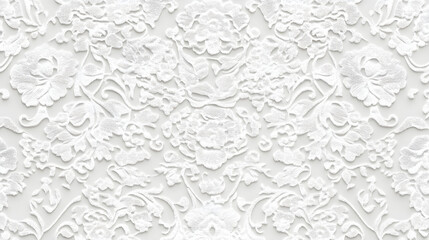 Fototapeta premium Delicate white lace pattern on a plain white surface creating an elegant and intricate textile design showcasing floral motifs and textures