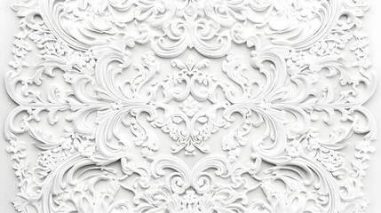 Obraz premium Detailed white lace pattern on a plain white surface showcasing intricate floral designs and baroque elements
