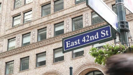 New York City Grand Central Terminal, 42 street, Park Avenue, Pershing Square architecture. Midtown district railroad hub, railway transport. NYC crossroad, East 42nd st corner, intersection road sign
