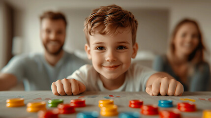 Naklejka premium Joyful family moments engaging playtime with children and board games
