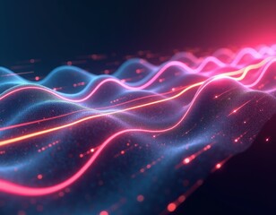 Tech Flow Pulse. Bright digital waves pulse across a dark backdrop, visualizing the rapid movement of data in modern communication systems. Ideal for projects centered around internet speed.