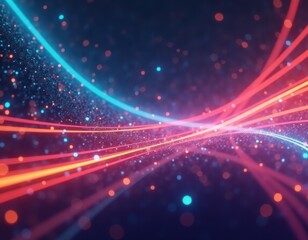 Obraz premium Tech Flow Pulse. Bright digital waves pulse across a dark backdrop, visualizing the rapid movement of data in modern communication systems. Ideal for projects centered around internet speed.