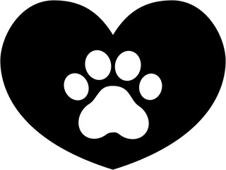 Animal paw footprint in heart - vector icon. Pets sign.