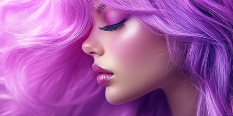 Fototapeta premium Stylish Young Woman With Vibrant Hair in Beauty Portrait