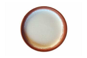 Yoghurt made from buffalo milk in a clay pot served as side dish in lunch menu