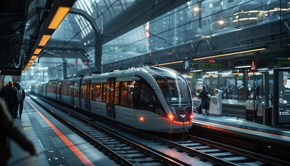 AI-Driven Transport Engineering Hub, an advanced hub for transportation engineering where high-speed trains, autonomous buses, 
