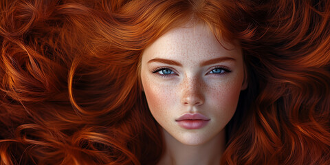 Obraz premium Vibrant Red Hair Beauty with Freckles and Soft Features