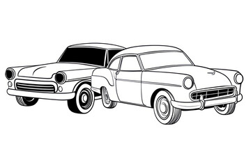 Obraz premium Cars, coloring page for kids, line art, black and white.