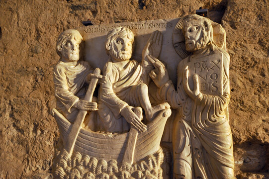 Low relief, Monastery of Sant Pere de Rodes, Costa Brava, Catalonia, Spain, Europe