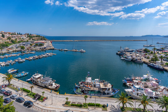 View of Kavala port from elevated position, Dimos Kavalas, Eastern Macedonia and Thrace, Gulf of Thasos, Gulf of Kavala, Thracian Sea, Greece, Europe