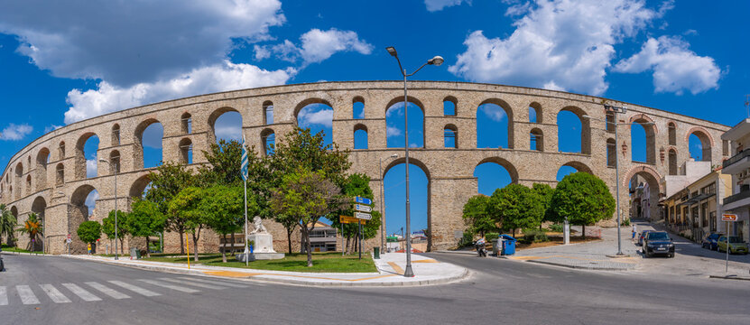 View of Aqueduct from Ottoman era, Dimos Kavalas, Eastern Macedonia and Thrace, Gulf of Thasos, Gulf of Kavala, Thracian Sea, Greece, Europe