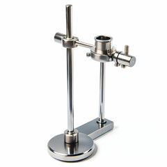 A metal retort stand equipped with a clamp