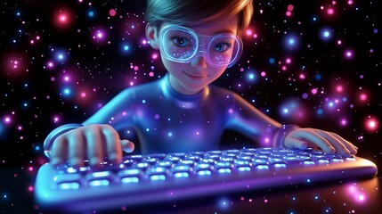Fototapeta premium A Young Innovator Engaging with Technology in a Colorful World