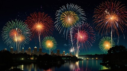 Dazzling Fireworks Create a Stunning Display of Light and Color in the Dark Night Sky, Celebrating Festive Occasions with Bright Bursts of Illuminated Beauty and Wonder