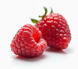 raspberries close up on white background