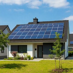 Fototapeta premium Modern home with solar panels symbolizing the transition to clean energy